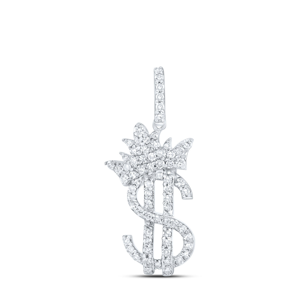 0.39 Ctw Natural Diamond Hiphop Crown Dollar Pendant in 10k White Gold