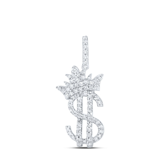 0.39 Ctw Natural Diamond Hiphop Crown Dollar Pendant in 10k White Gold