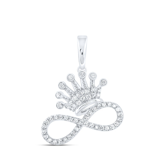 0.28 Ctw Natural Diamond Crown Infinity Pendant in 10k White Gold