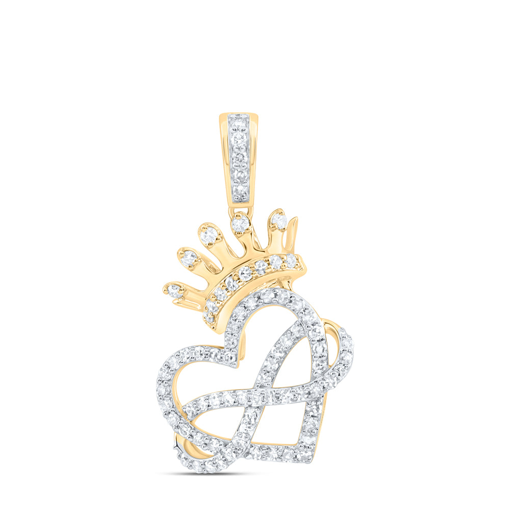 0.39 Ctw Natural Diamond Crown Heart Infinity Pendant in 10k Yellow Gold