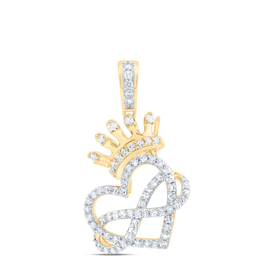 0.39 Ctw Natural Diamond Crown Heart Infinity Pendant in 10k Yellow Gold