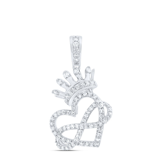0.4 Ctw Natural Diamond Crown Heart Infinity Pendant in 10k White Gold