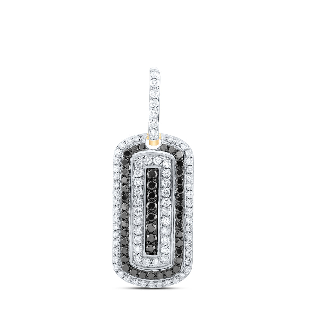 1.35 Ctw Natural Diamond White and Black Dogtag Pendant in 10k Yellow Gold