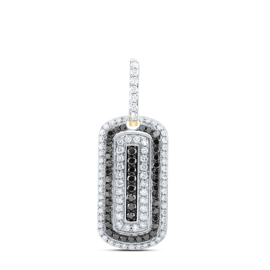 1.35 Ctw Natural Diamond White and Black Dogtag Pendant in 10k Yellow Gold