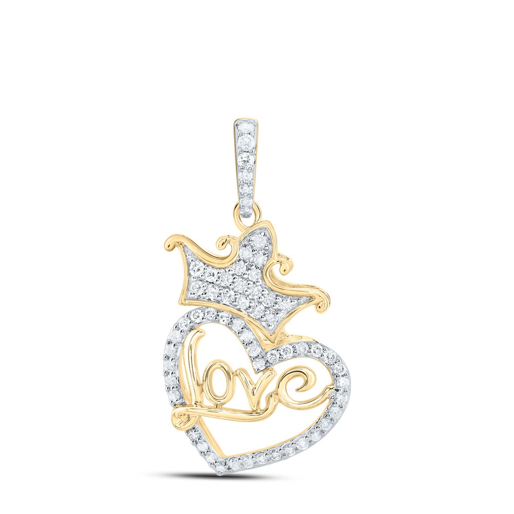0.5 Ctw Natural Diamond Love Heart Crown Gift Pendant in 10k Yellow Gold