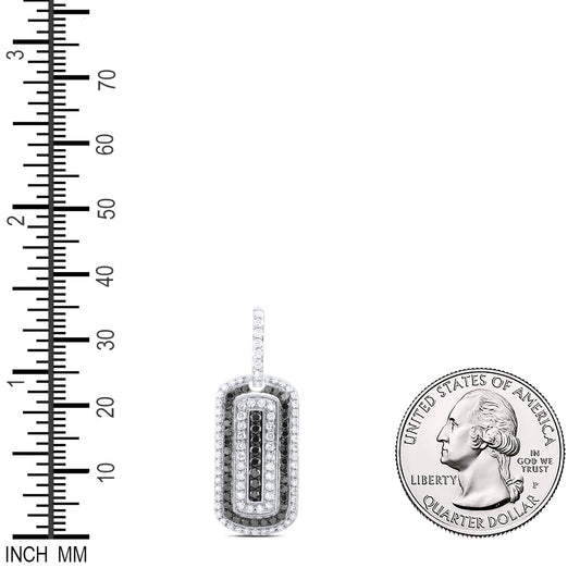 1.35 Ctw Natural Diamond White and Black Dogtag Pendant in 10k White Gold