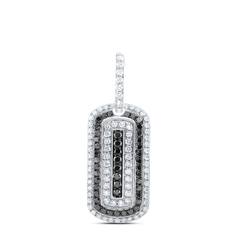 1.35 Ctw Natural Diamond White and Black Dogtag Pendant in 10k White Gold