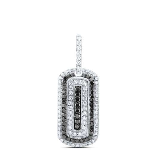 1.35 Ctw Natural Diamond White and Black Dogtag Pendant in 10k White Gold