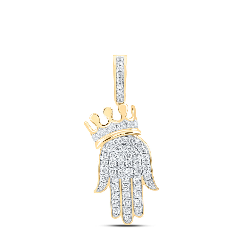 0.57 Ctw Natural Diamond Crown Hamza Hiphop Pendant in 10k Yellow Gold