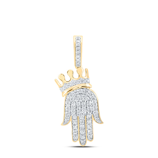 0.57 Ctw Natural Diamond Crown Hamza Hiphop Pendant in 10k Yellow Gold