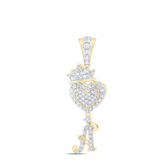 0.52 Ctw Natural Diamond Heart Key Initial Letter A Pendant in 10k Yellow Gold