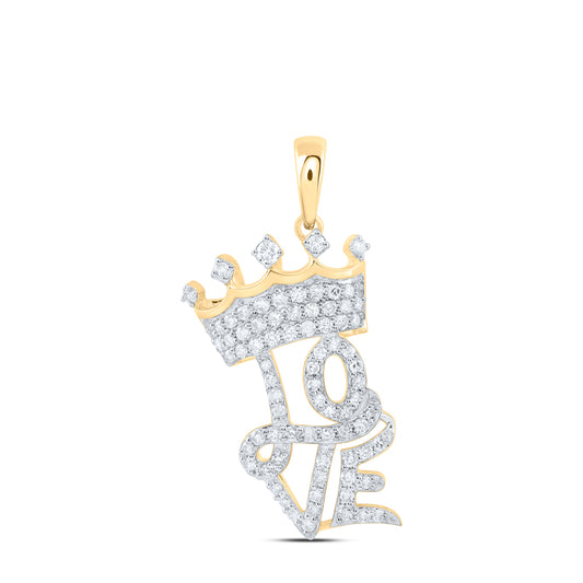0.55 Ctw Natural Diamond Crown Love Gift Pendant in 10k Yellow Gold