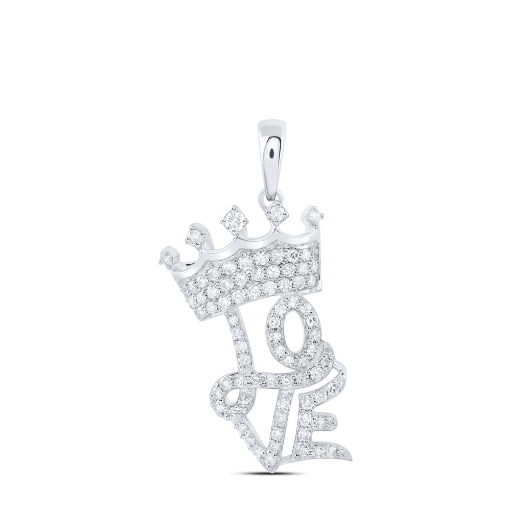 0.55 Ctw Natural Diamond Crown Love Gift Pendant in 10k White Gold