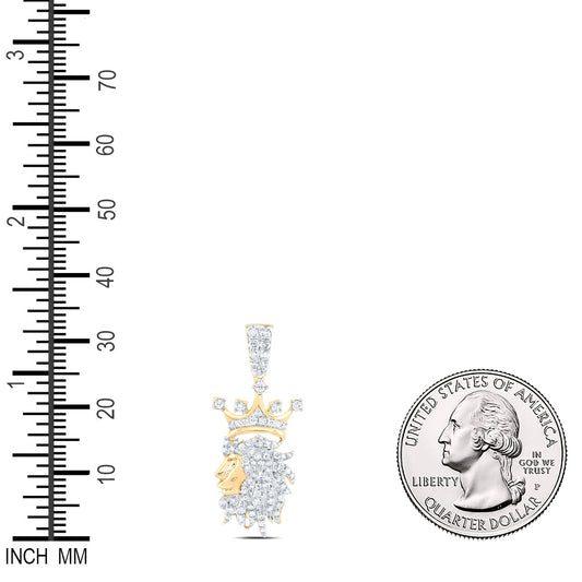 0.57 Ctw Natural Diamond Crown Lion Head Pendant in 10k Yellow Gold