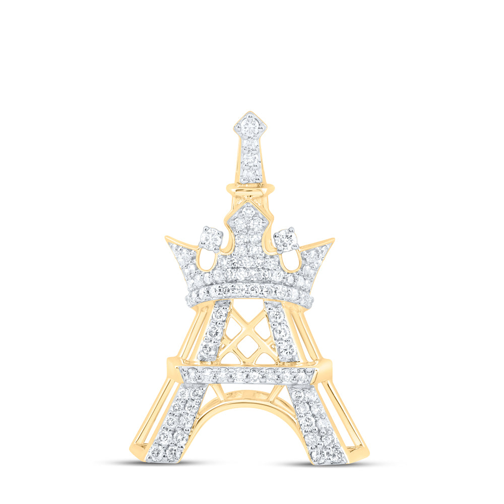 0.74 Ctw Natural Diamond Crown Eiffel Tower Pendant in 10k Yellow Gold