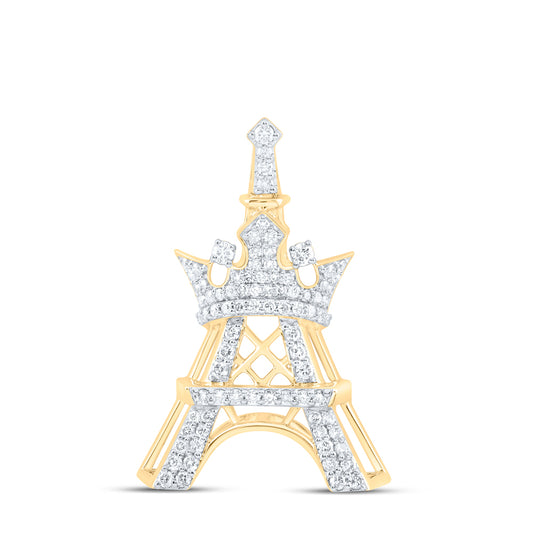 0.74 Ctw Natural Diamond Crown Eiffel Tower Pendant in 10k Yellow Gold