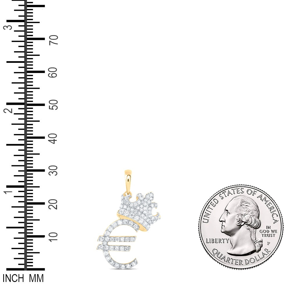 0.78 Ctw Natural Diamond Euro Currency Symbol Crown Pendant in 10k Yellow Gold