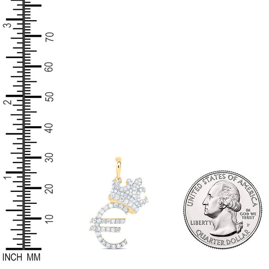 0.78 Ctw Natural Diamond Euro Currency Symbol Crown Pendant in 10k Yellow Gold