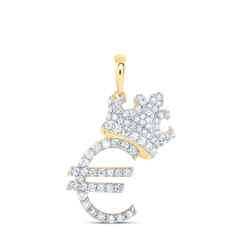 0.78 Ctw Natural Diamond Euro Currency Symbol Crown Pendant in 10k Yellow Gold