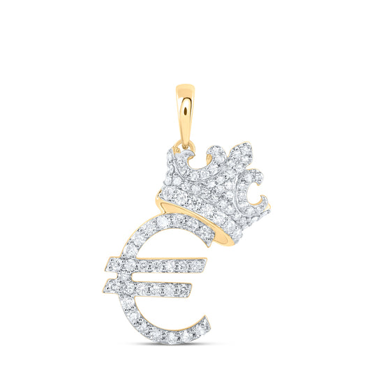 0.78 Ctw Natural Diamond Euro Currency Symbol Crown Pendant in 10k Yellow Gold
