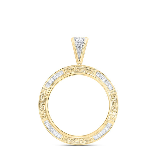 1.19 Ctw Natural Diamond Greek Memory Bezel Pendant in 14k Yellow Gold