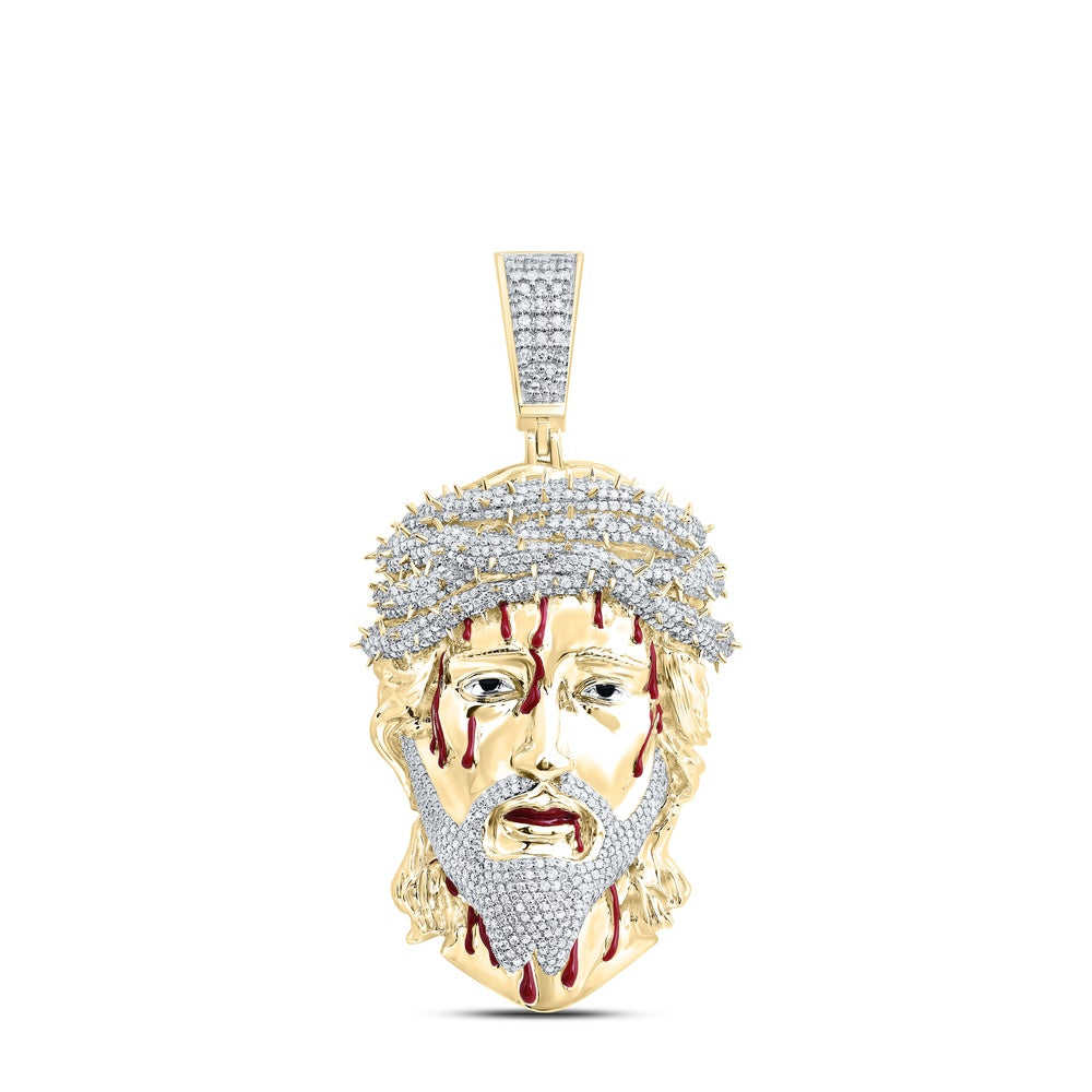 2.7 Ctw Natural Diamond Jesus Piece Face Head Throns Pendant in 10k Yellow Gold