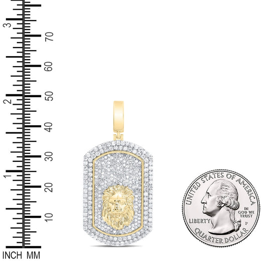 2.3 Ctw Natural Diamond Dogtag Lion King Head Pendant in 10k Yellow Gold