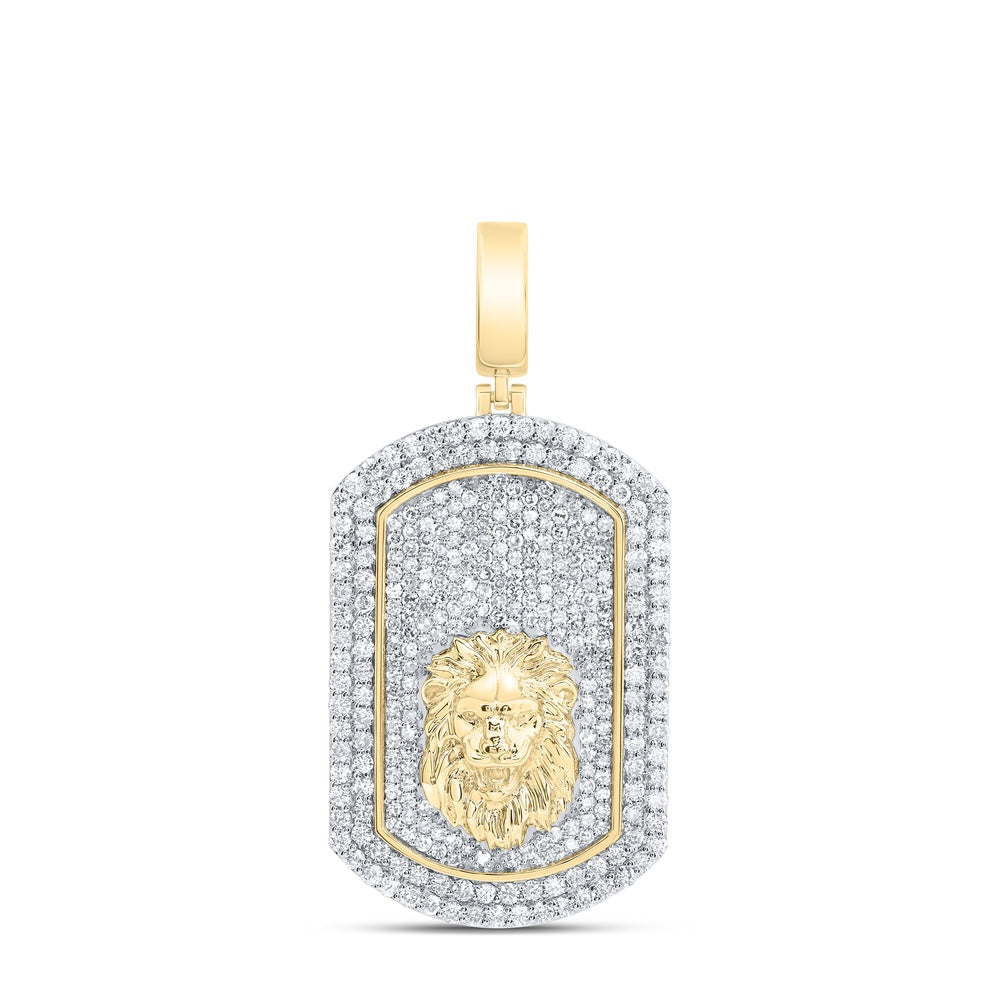 2.3 Ctw Natural Diamond Dogtag Lion King Head Pendant in 10k Yellow Gold