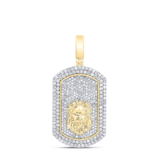 2.3 Ctw Natural Diamond Dogtag Lion King Head Pendant in 10k Yellow Gold