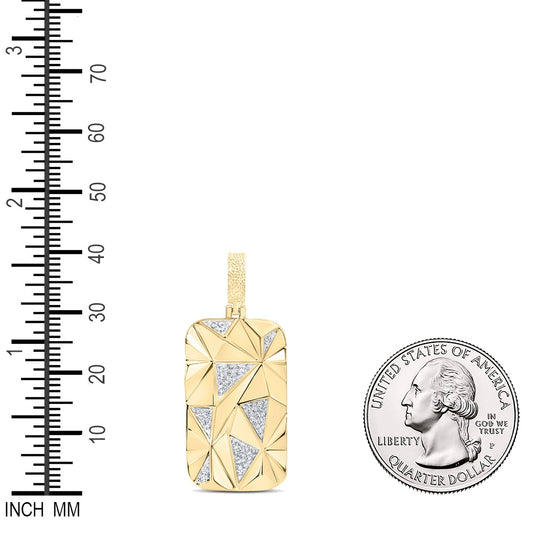 0.25 Ctw Natural Diamond Faceted Dogtag Pendant in 10k Yellow Gold