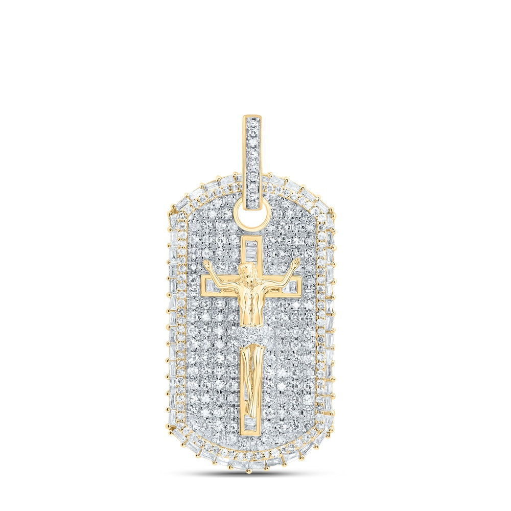 1.98 Ctw Natural Diamond Dogtag Cross Crucifix Pendant in 10k Yellow Gold