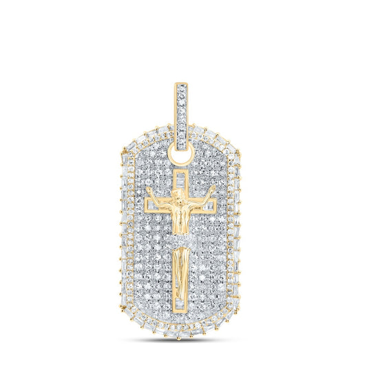 1.98 Ctw Natural Diamond Dogtag Cross Crucifix Pendant in 10k Yellow Gold