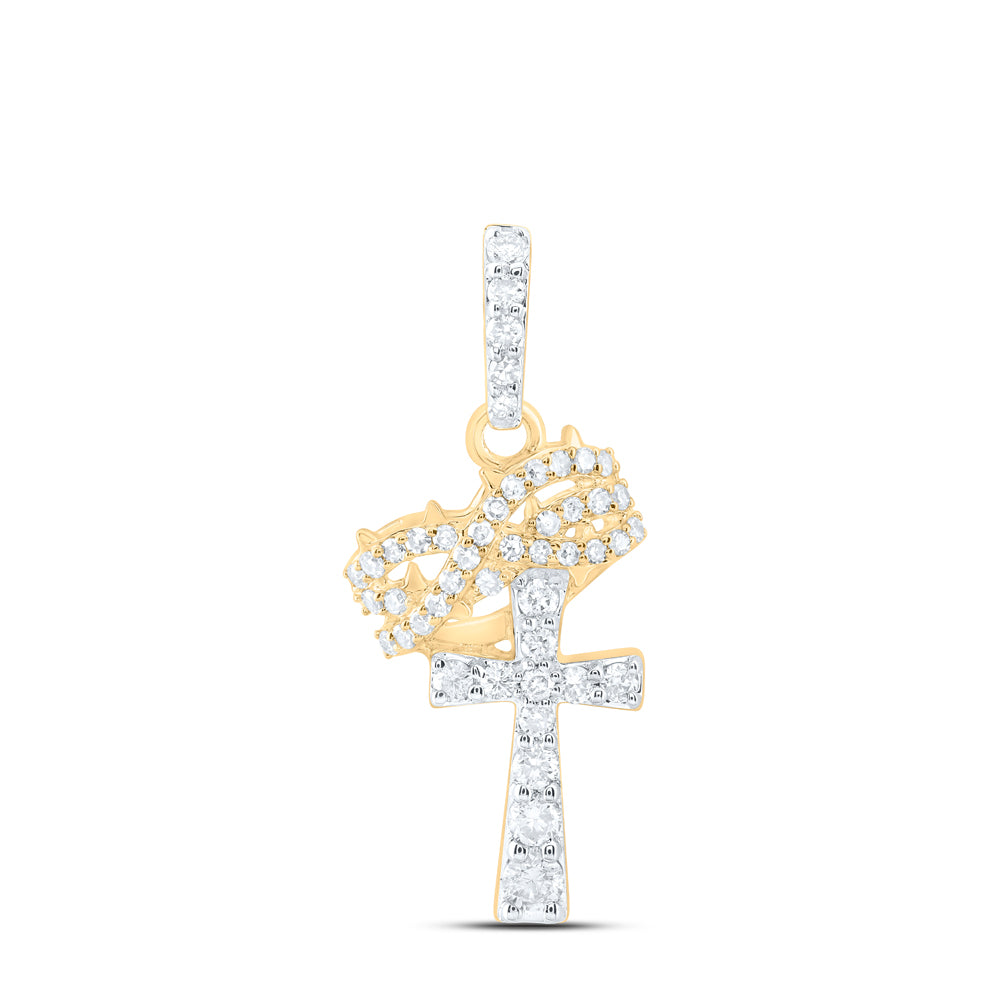 0.27 Ctw Natural Diamond Cross Crown Of Thorns Design Pendant in 10k Yellow Gold
