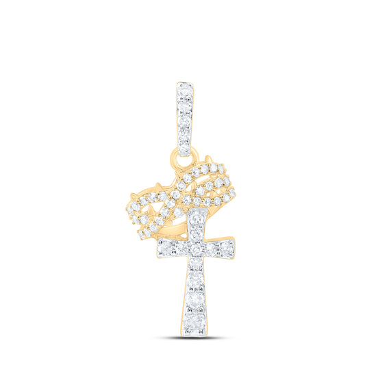 0.27 Ctw Natural Diamond Cross Crown Of Thorns Design Pendant in 10k Yellow Gold