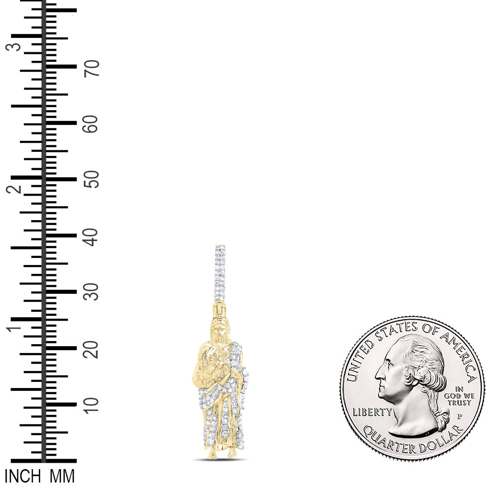 0.28 Ctw Natural Diamond Jesus Charm Pendant in 10k Yellow Gold