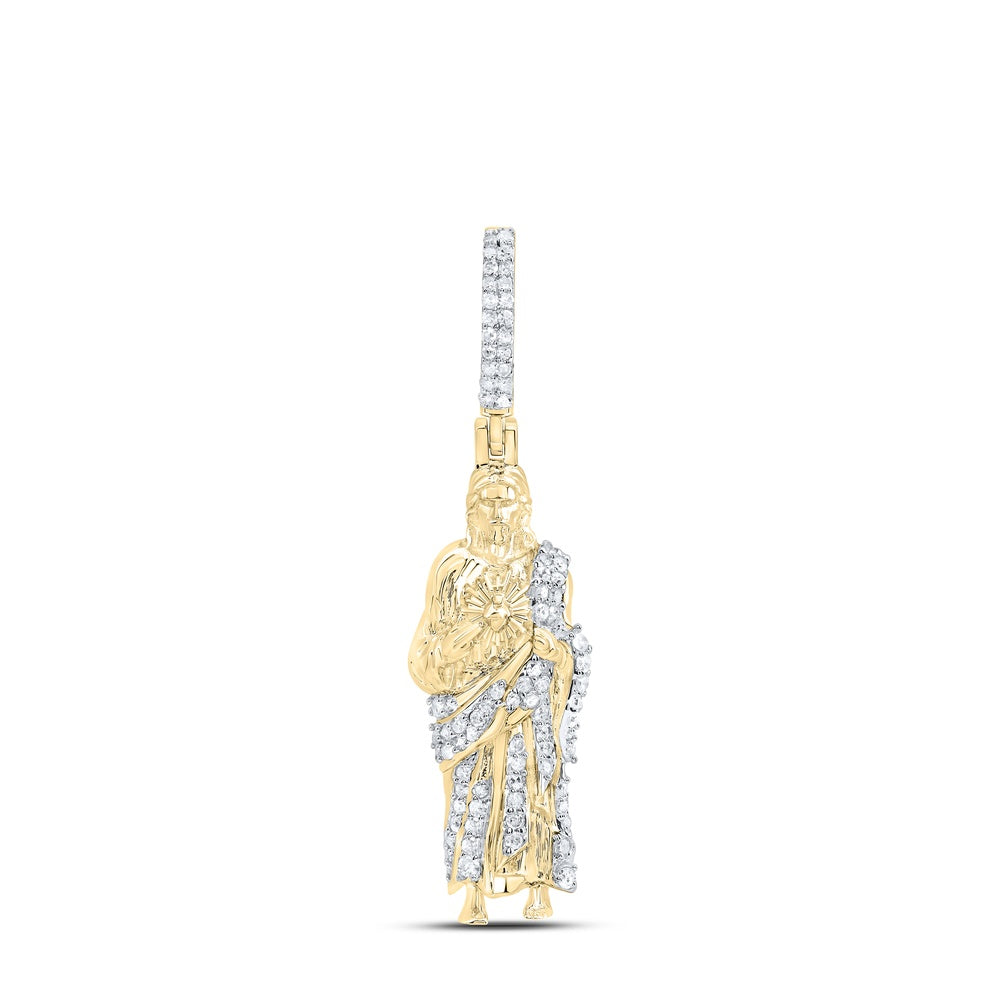 0.28 Ctw Natural Diamond Jesus Charm Pendant in 10k Yellow Gold