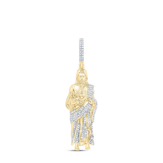 0.59 Ctw Natural Diamond Jesus Full Body Religious Pendant in 10k Yellow Gold
