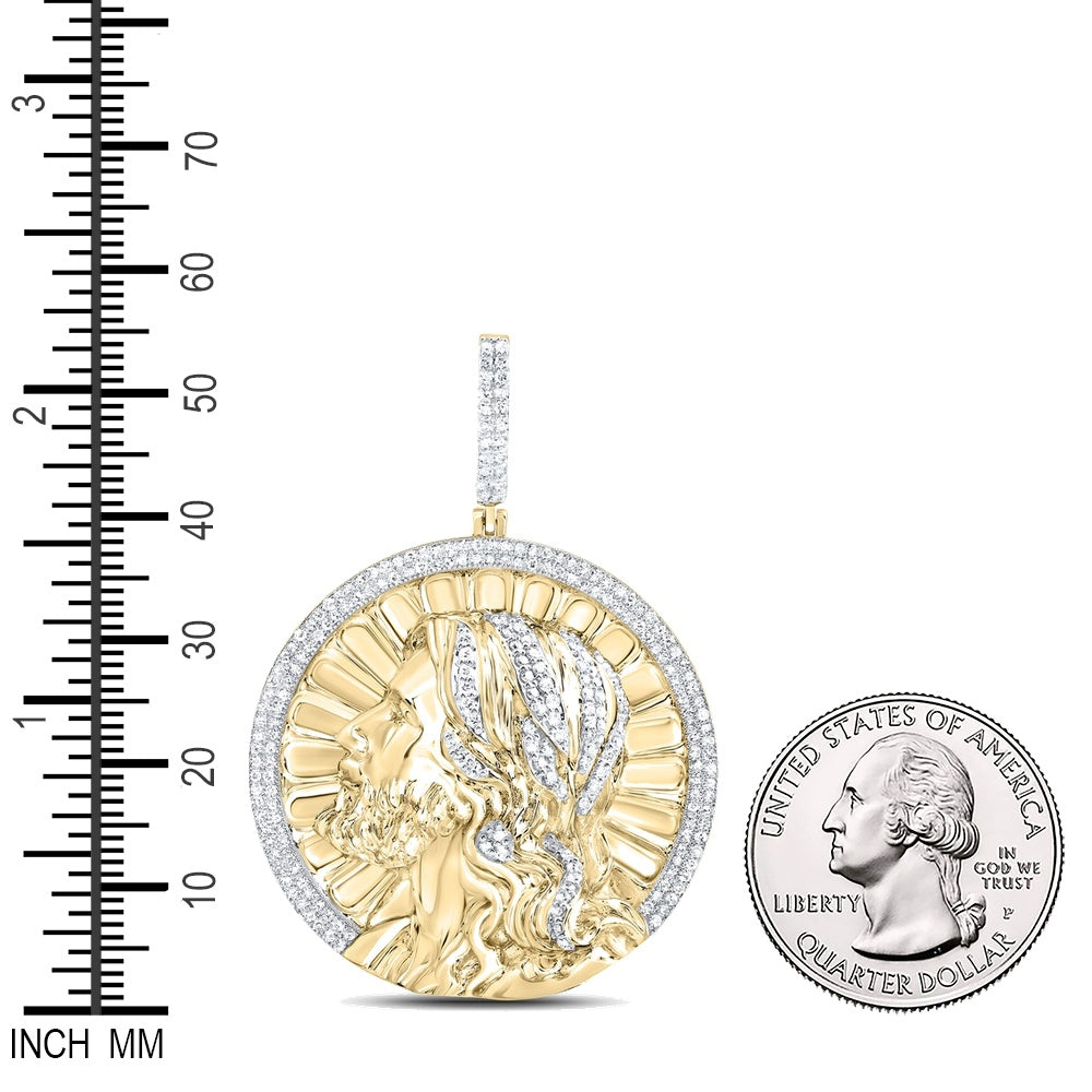 1.17 Ctw Natural Diamond Jesus Face Medallion Pendant in 10k Yellow Gold