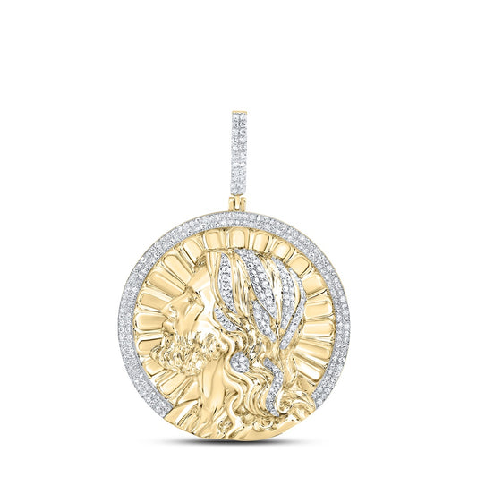 1.17 Ctw Natural Diamond Jesus Face Medallion Pendant in 10k Yellow Gold