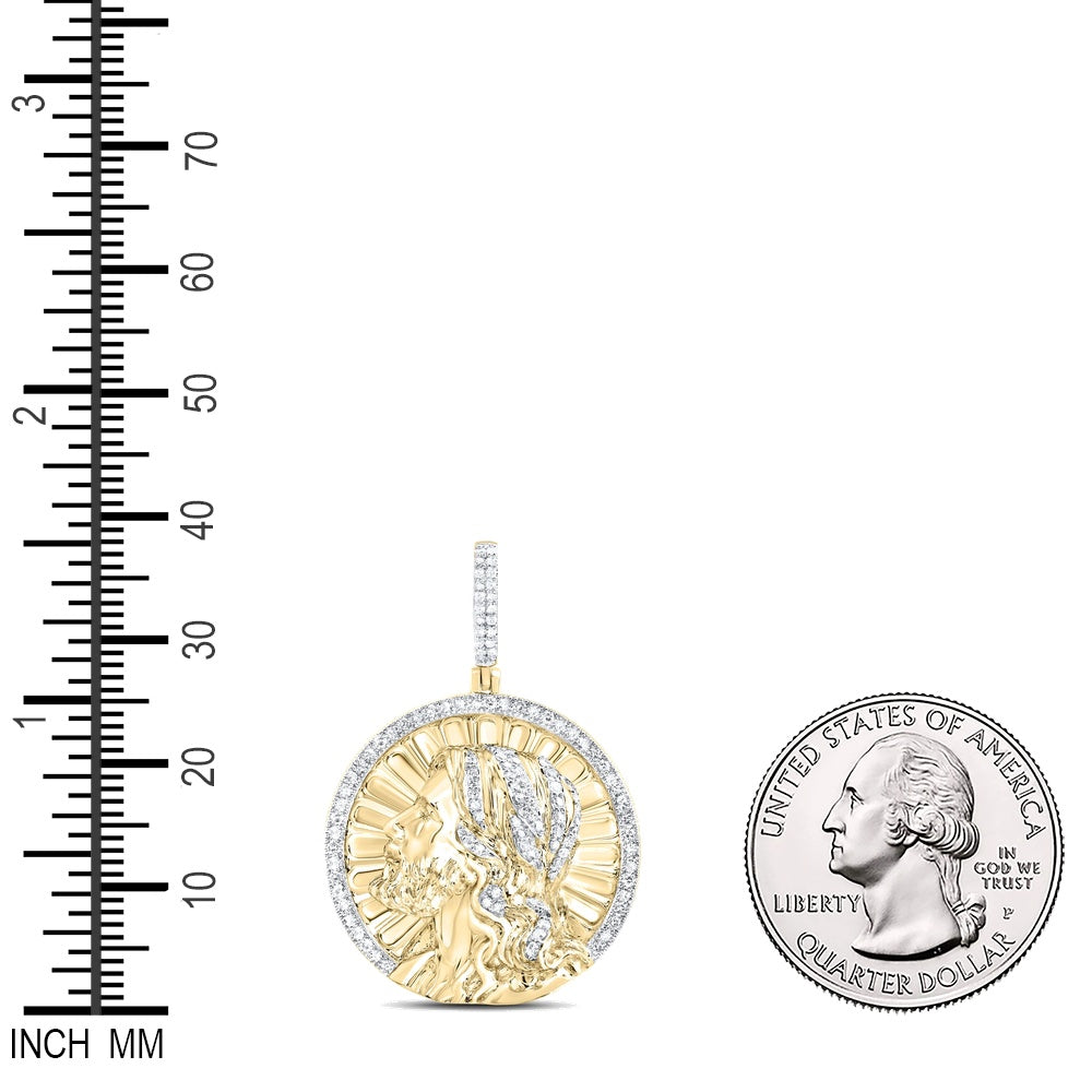 0.52 Ctw Natural Diamond Jesus Head Religious Medallion Pendant in 10k Yellow Gold