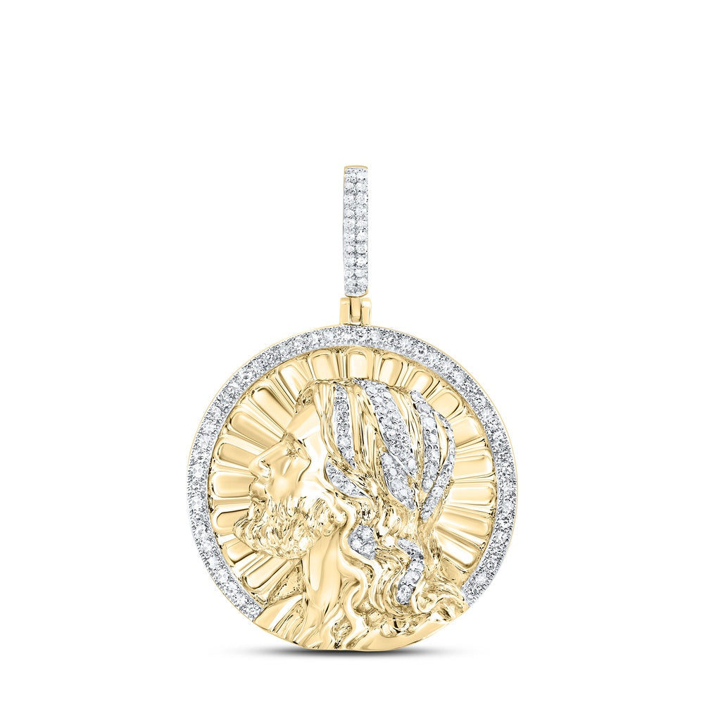 0.52 Ctw Natural Diamond Jesus Head Religious Medallion Pendant in 10k Yellow Gold