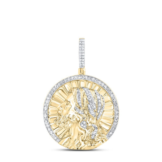 0.52 Ctw Natural Diamond Jesus Head Religious Medallion Pendant in 10k Yellow Gold