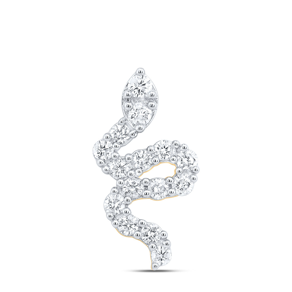 0.5 Ctw Natural Diamond Snake Animal Pendant in 14k Yellow Gold