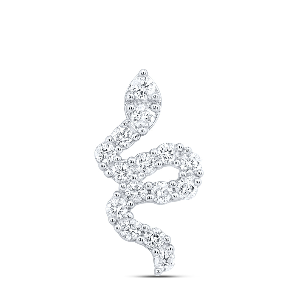 0.48 Ctw Natural Diamond Snake Animal Pendant in 14k White Gold