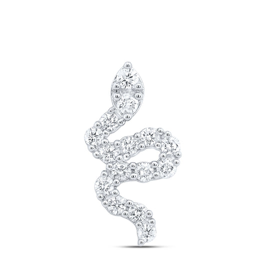 0.48 Ctw Natural Diamond Snake Animal Pendant in 14k White Gold