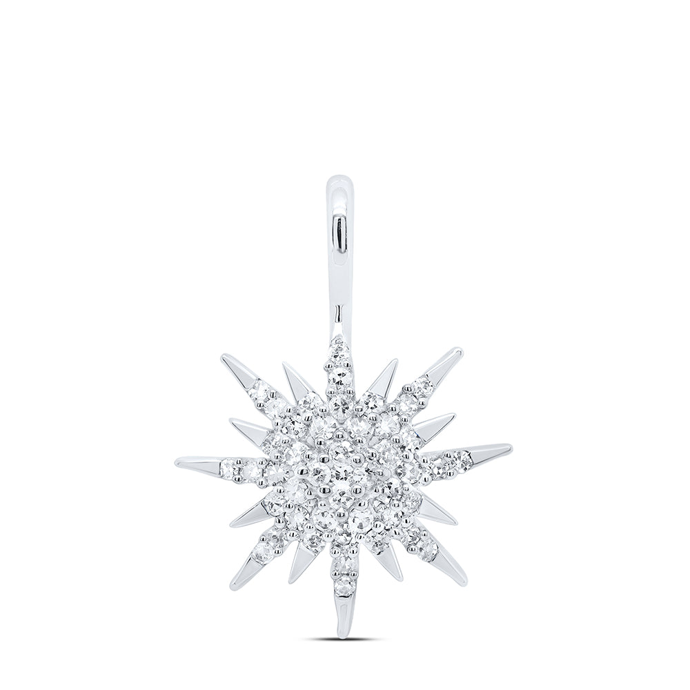 0.16 Ctw Natural Diamond Starbust Pendant in 14k White Gold