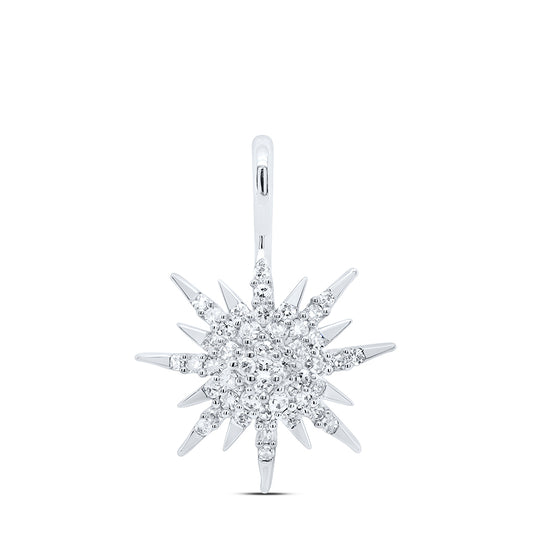 0.16 Ctw Natural Diamond Starbust Pendant in 14k White Gold