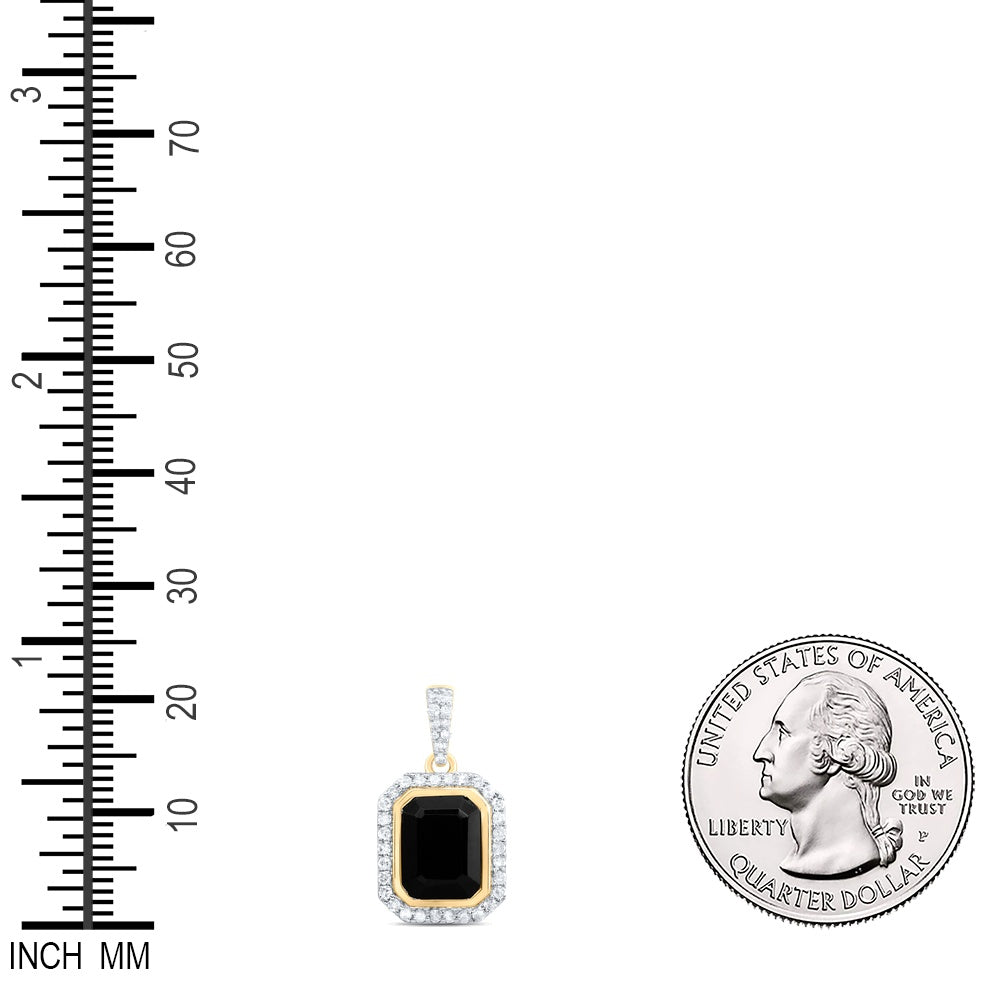 1.9 Ctw Natural Diamond Black Octagone Pendant in 10k Yellow Gold