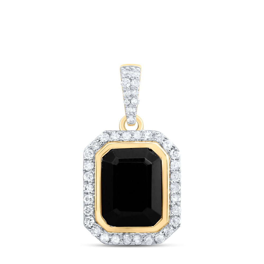 1.9 Ctw Natural Diamond Black Octagone Pendant in 10k Yellow Gold