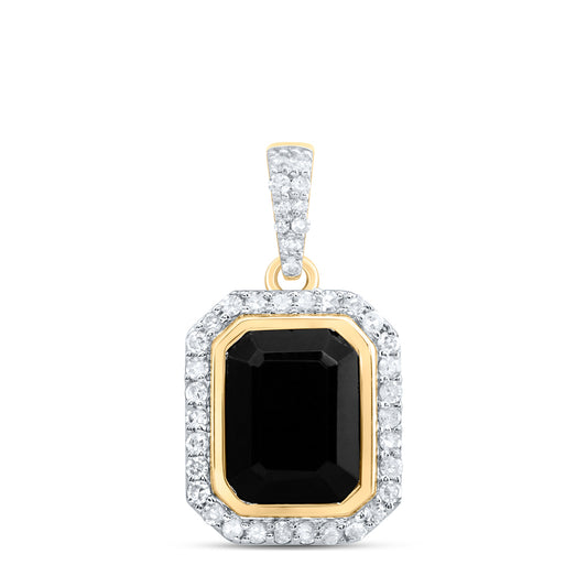 1.9 Ctw Natural Diamond Black Octagone Pendant in 10k Yellow Gold